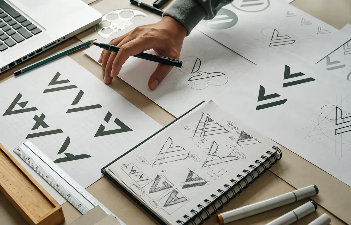 Designer sketching logo concepts
