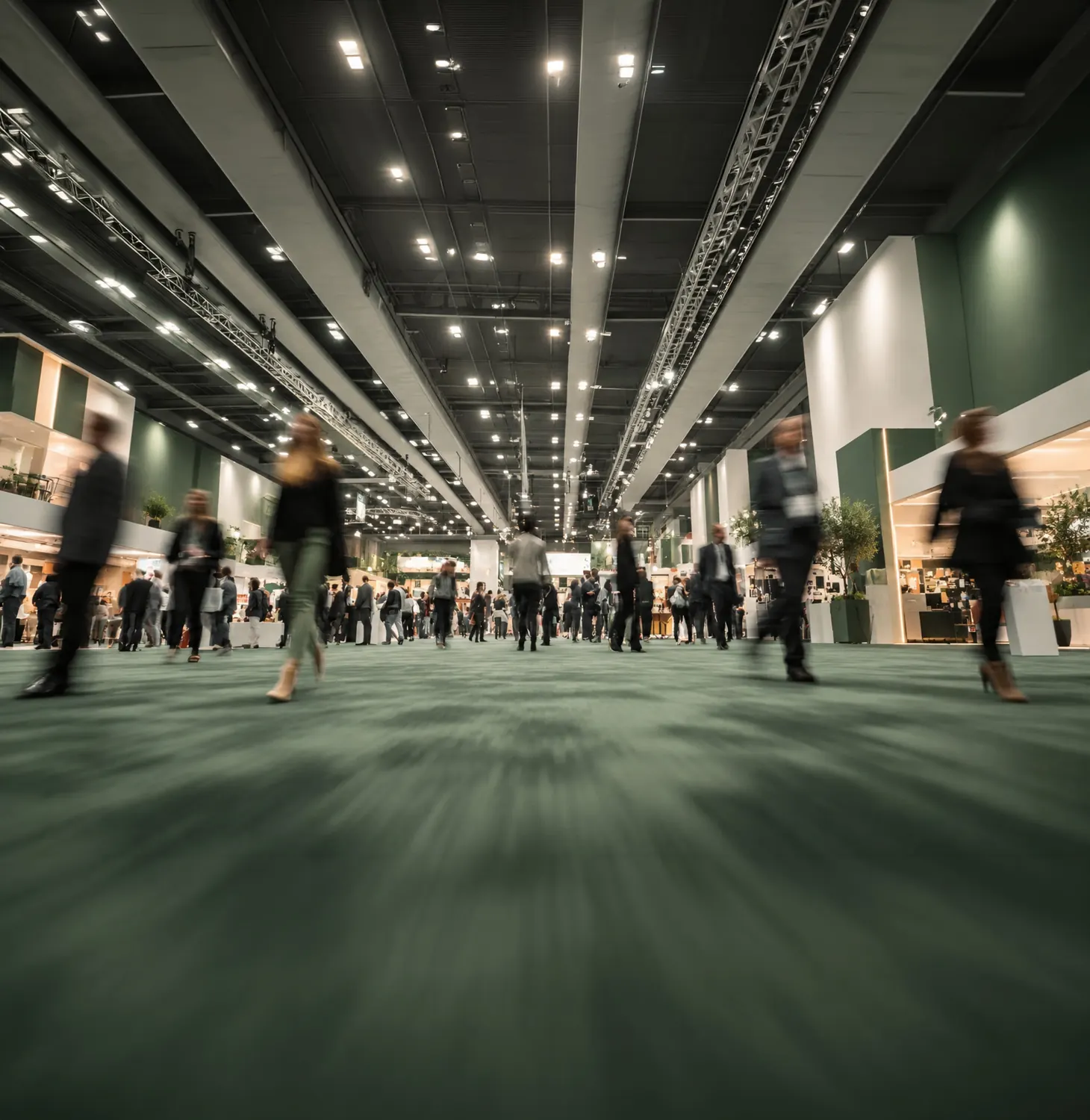 Busy exhibition hall aisle