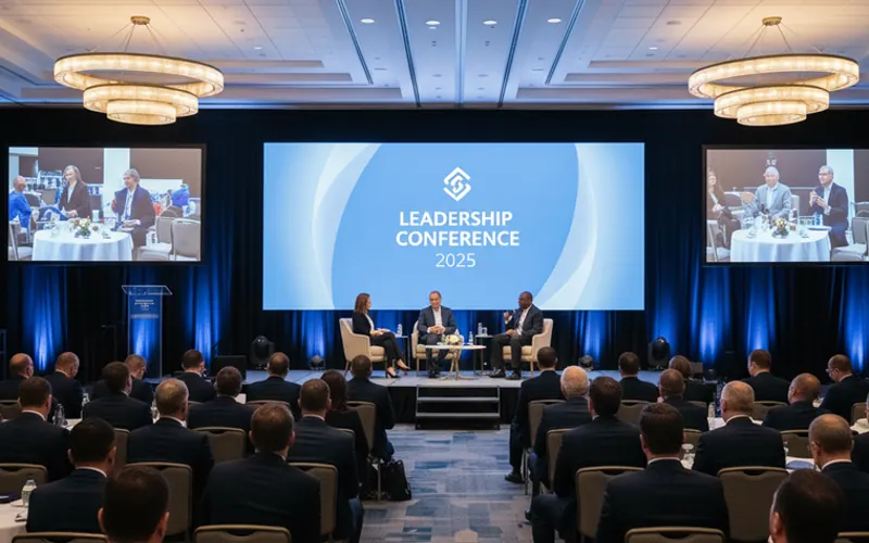 Leadership conference with panel on stage